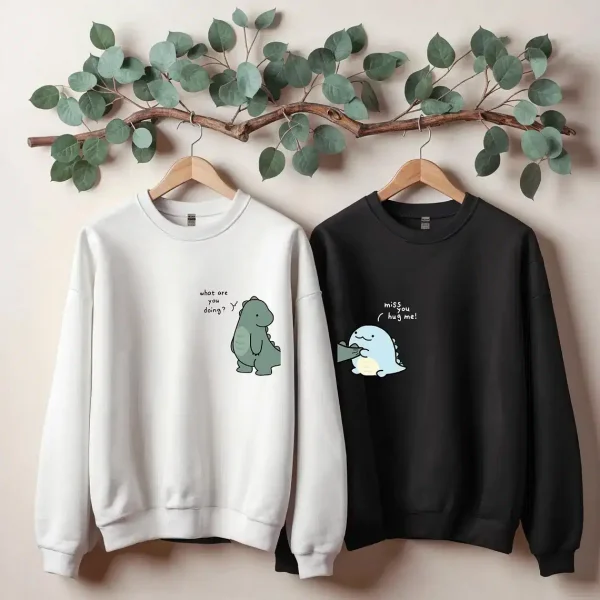 Couples Matching Sweatshirt With What Are You Doing And Miss You Hug Me! Print Design, The Best Family Matching Gift