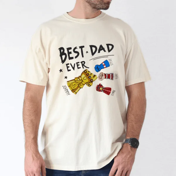 Best Dad Ever Superhero Shirt, Personalized Kids Names Gift T-Shirt - The Best Father's Day Gift