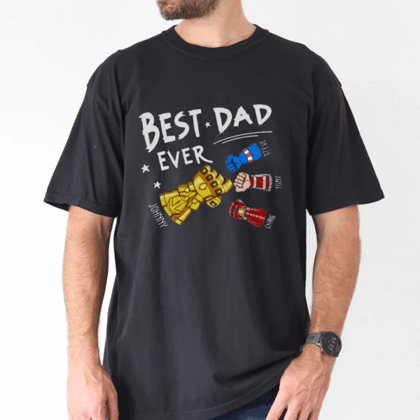 Best Dad Ever Superhero Shirt, Personalized Kids Names Gift T-Shirt - The Best Father's Day Gift