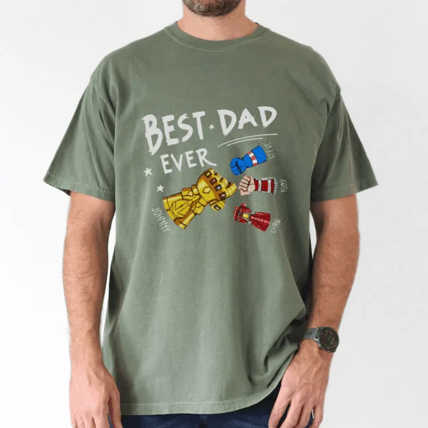Best Dad Ever Superhero Shirt, Personalized Kids Names Gift T-Shirt - The Best Father's Day Gift