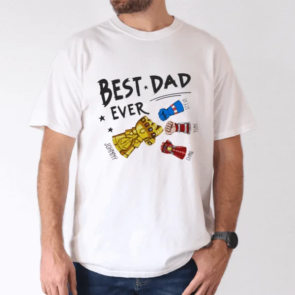 Best Dad Ever Superhero Shirt, Personalized Kids Names Gift T-Shirt - The Best Father's Day Gift