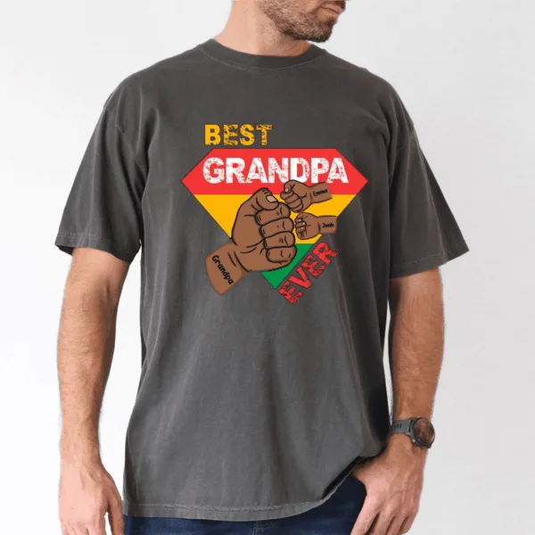 custom-grandpa-gift-black-grandpa-with-fist-bump-and-grandkids-names-2-1.png Custom Grandpa Gift, Black Grandpa with Fist Bump and Grandkids Names T-Shirt - The Best Father's Day Gift