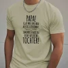 German Dad Daughter T-Shirt - Black Geometric Graphic Print with Superhero Dad French Quote, Casual Short Sleeve Round Neck Summer Tee