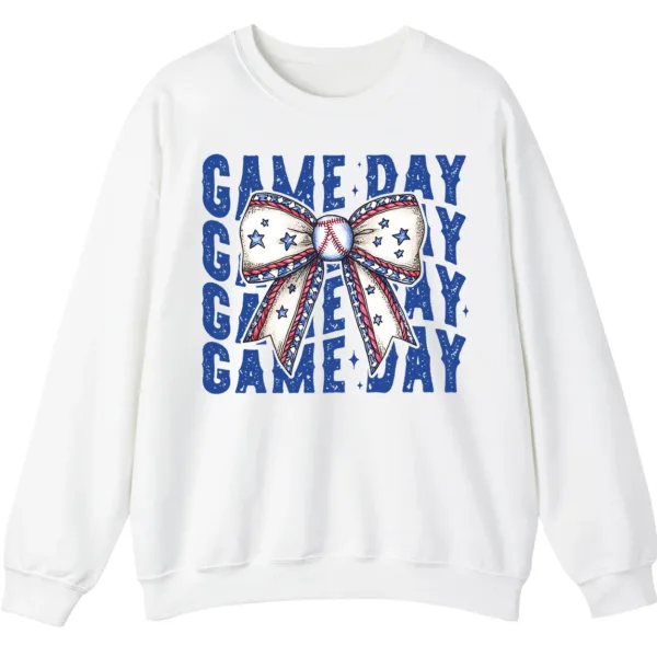 12 (1) Game Day Baseball Bow Sweatshirt, Softball Star Ribbon Crewneck, Vintage Sports Fan Pullover, American Flag Bow