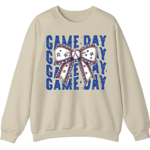 12 (2) Game Day Baseball Bow Sweatshirt, Softball Star Ribbon Crewneck, Vintage Sports Fan Pullover, American Flag Bow