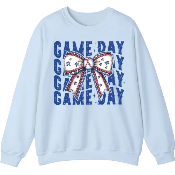 12 (4) Game Day Baseball Bow Sweatshirt, Softball Star Ribbon Crewneck, Vintage Sports Fan Pullover, American Flag Bow