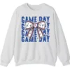 12 (5) Game Day Baseball Bow Sweatshirt, Softball Star Ribbon Crewneck, Vintage Sports Fan Pullover, American Flag Bow