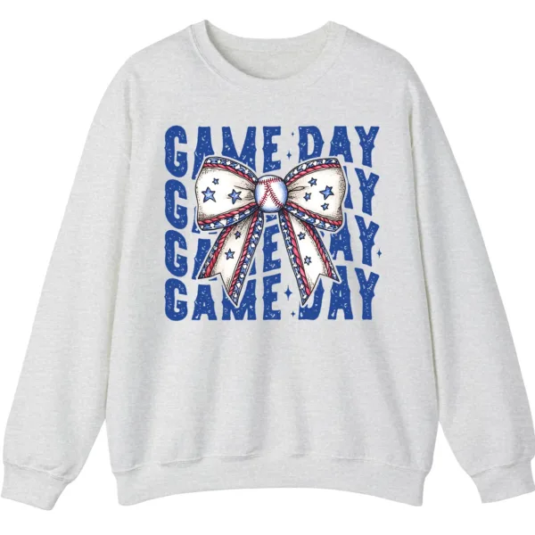 12 (5) Game Day Baseball Bow Sweatshirt, Softball Star Ribbon Crewneck, Vintage Sports Fan Pullover, American Flag Bow