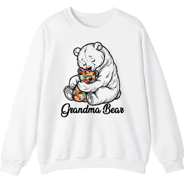 5.0 Autism Grandma Bear Sweatshirt, Puzzle Piece Teddy Bear Hug Support Gift