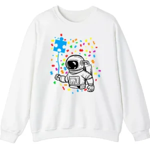 5.0 Astronaut Puzzle Piece Balloon Autism Awareness Sweatshirt, Spaceman Crewneck