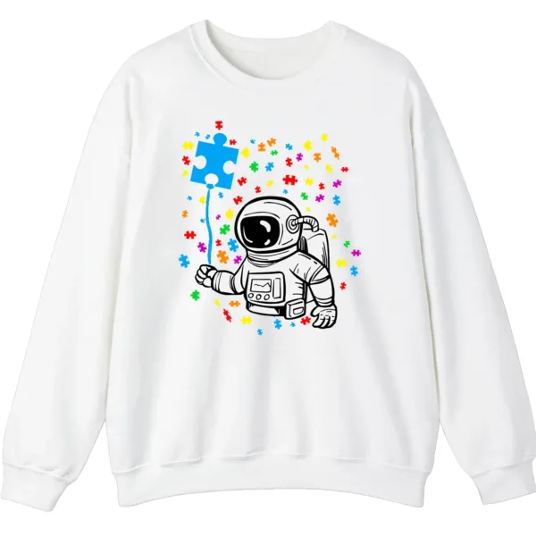 5.0 Astronaut Puzzle Piece Balloon Autism Awareness Sweatshirt, Spaceman Crewneck