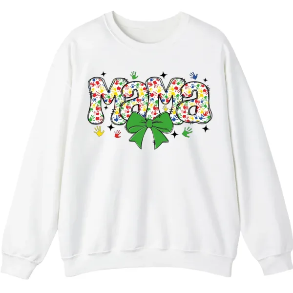 5.0 Proud Autism Mama Handprint Sweatshirt, Colorful Handprint Letters Crewneck