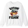5.0 Wishin' I Was Fishin' Crewneck Sweatshirt - Funny Fishing Gift