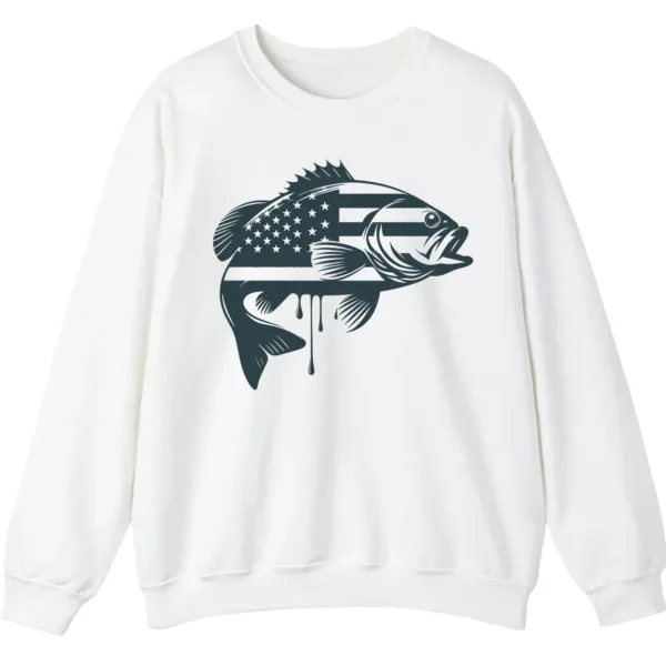 5.0 Patriotic Bass Fishing Crewneck Sweatshirt - USA Flag Fish Graphic