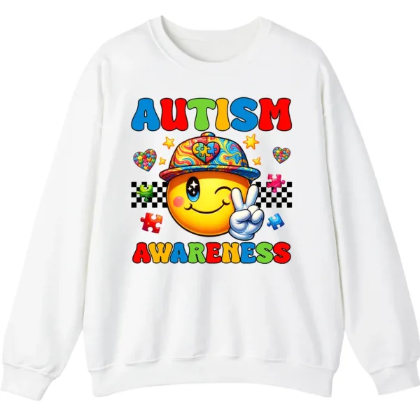 5.0 Autism Awareness Smiley Face Sweatshirt, Cute Happy Face Neurodiversity Crewneck