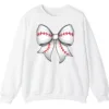 5.0 Cute Baseball Stitch Bow Crewneck Sweatshirt - Softball Mom Game Day Gift