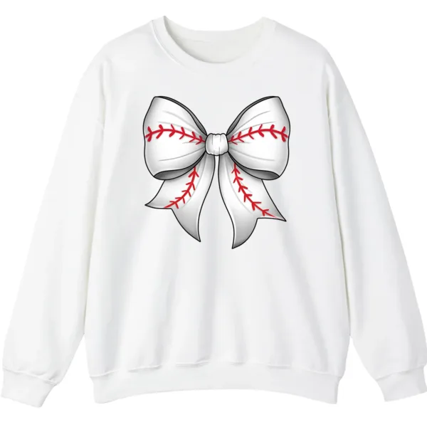 5.0 Cute Baseball Stitch Bow Crewneck Sweatshirt - Softball Mom Game Day Gift