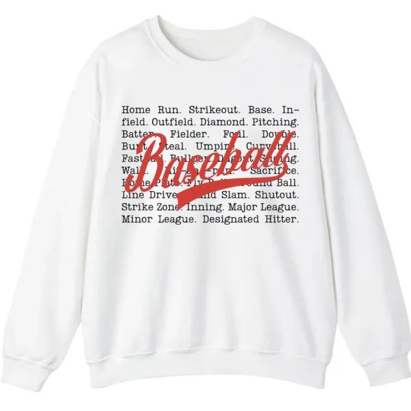 5.0 Baseball Terms Sweatshirt - Typographic Word List Crewneck Gift