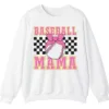 5.0 Pink Glitter Baseball Mama Sweatshirt, Checkered Softball Mom Crewneck, Game Day Bow Pullover, Retro Sports Parent Gift