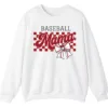 5.0 Distressed Checkered Baseball Mama Sweatshirt, Bow Pullover, Vintage Game Day Sports Mom Crewneck
