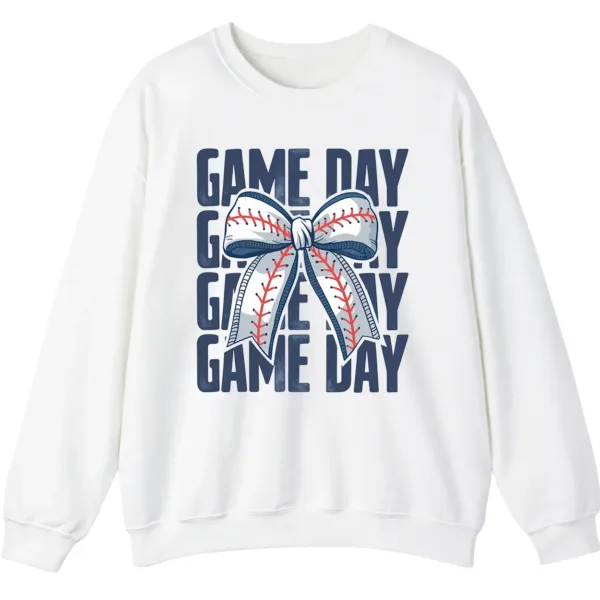5.0 Game Day Baseball Bow Sweatshirt, Softball Star Ribbon Crewneck, Vintage Sports Fan Pullover