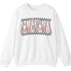 5.0 Distressed Checkered Baseball Mama Sweatshirt, Sports Stitch MAMA Pullover, Game Day Bow Crewneck