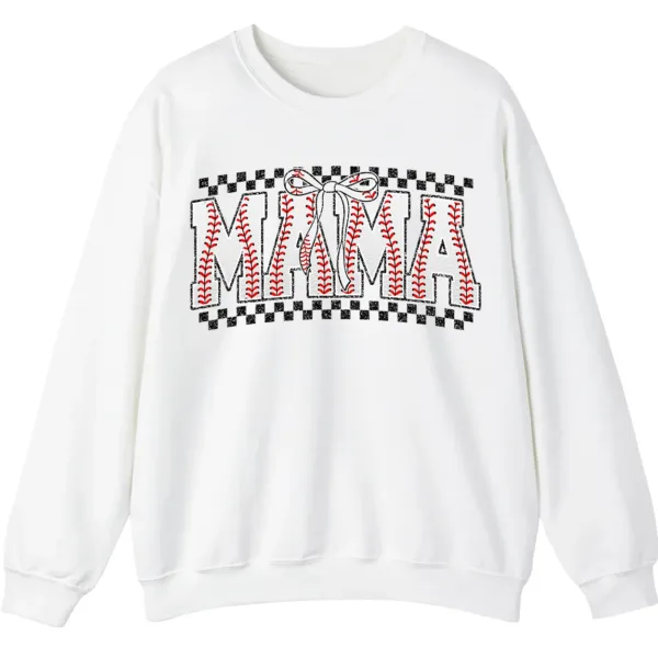 5.0 Distressed Checkered Baseball Mama Sweatshirt, Sports Stitch MAMA Pullover, Game Day Bow Crewneck