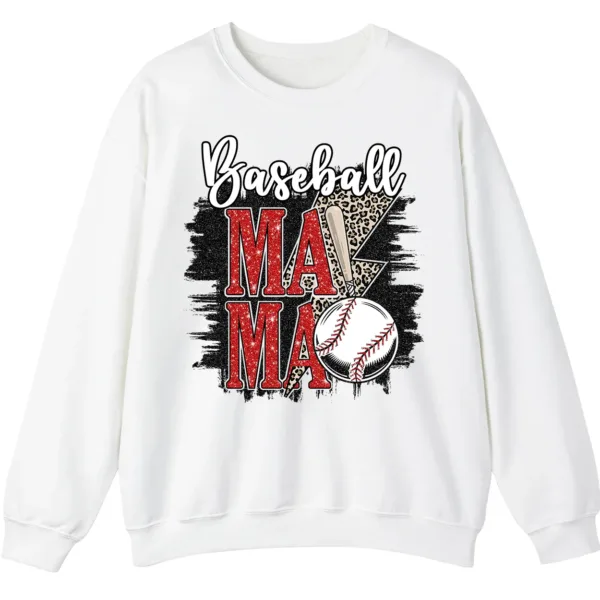5.0 Baseball Mama Red Glitter Leopard Lightning Sweatshirt, Game Day Sports Mom Pullover, Distressed Grunge Design Crewneck