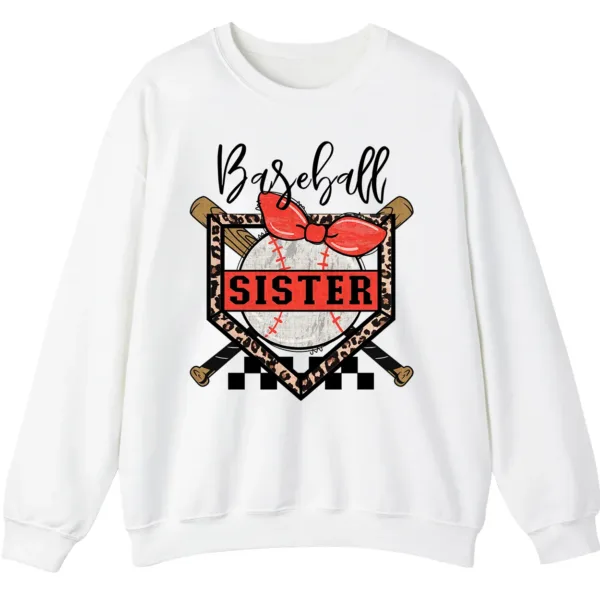 5.0 Baseball Sister Leopard Print Checkered Sweatshirt, Red Bow Game Day Sibling Pullover, Cute Softball Fan Gift