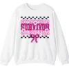 5.0 Breast Cancer Survivor Awareness Pink Ribbon Checkered Crewneck