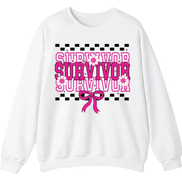 5.0 Breast Cancer Survivor Awareness Pink Ribbon Checkered Crewneck