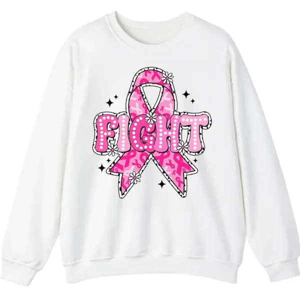 5.0 FIGHT Breast Cancer Warrior Pink Ribbon Crewneck Sweatshirt