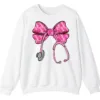 5.0 Pink Ribbon Nurse Stethoscope Bow Breast Cancer Crewneck Sweatshirt