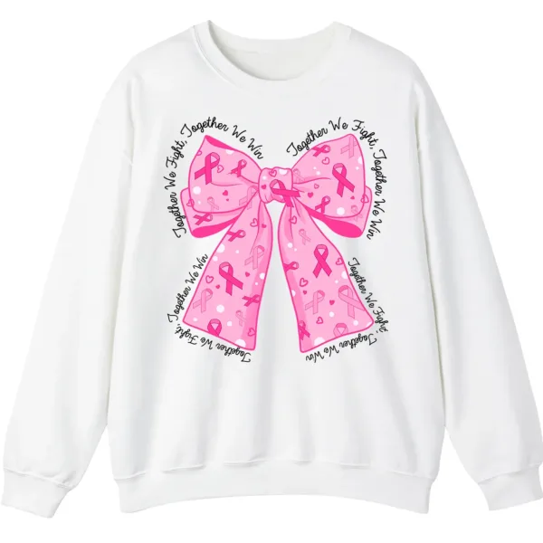 5.0 Breast Cancer Awareness Pink Ribbon Bow Sweatshirt, Together We Fight, Together We Win
