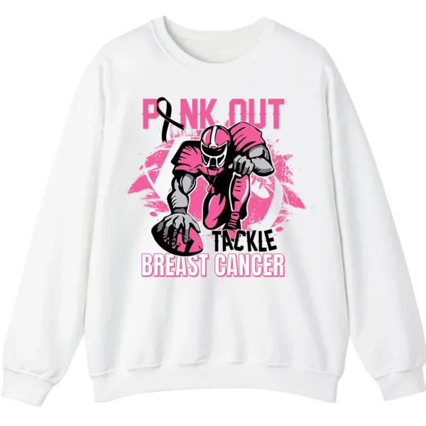 Pink Out Football Game Day Sweatshirt, Breast Cancer Awareness Cheerleading Pink Football Crewneck