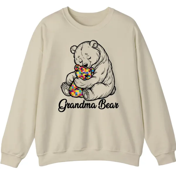 5.1 Autism Grandma Bear Sweatshirt, Puzzle Piece Teddy Bear Hug Support Gift