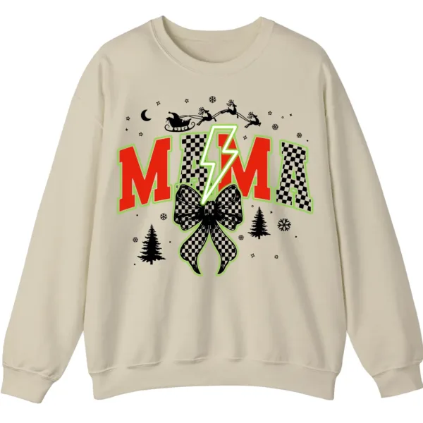 Checkered Mama Christmas Sweatshirt with Lightning Bolt & Reindeer Sleigh