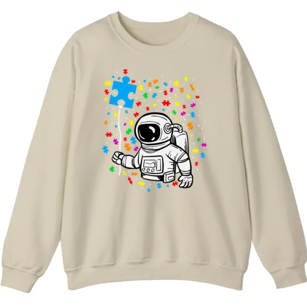 5.1 Astronaut Puzzle Piece Balloon Autism Awareness Sweatshirt, Spaceman Crewneck