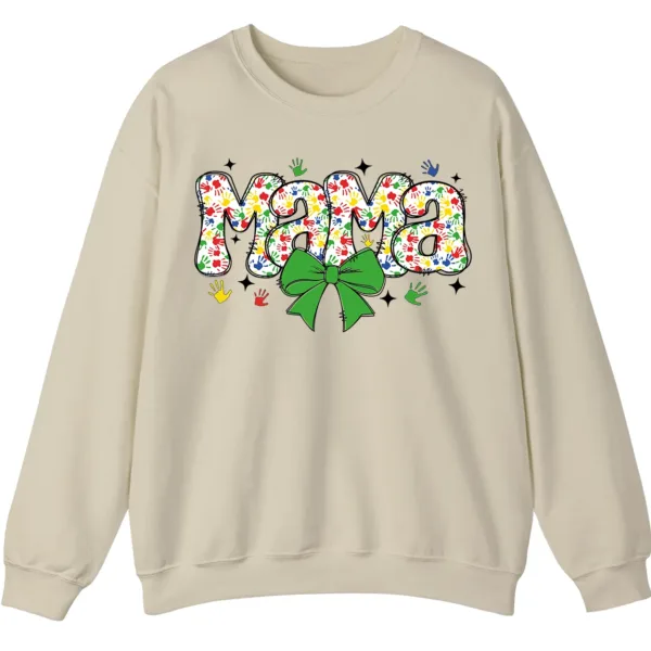 5.1 Proud Autism Mama Handprint Sweatshirt, Colorful Handprint Letters Crewneck