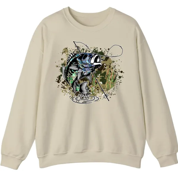 5.1 Largemouth Bass Fishing Sweatshirt - Camo Splash Art Crewneck