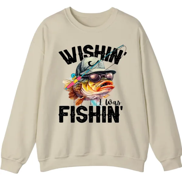 5.1 Wishin' I Was Fishin' Crewneck Sweatshirt - Funny Fishing Gift