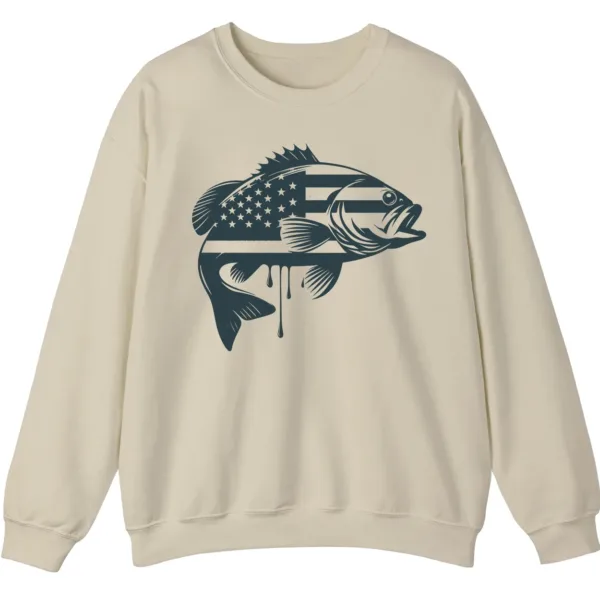 5.1 Patriotic Bass Fishing Crewneck Sweatshirt - USA Flag Fish Graphic