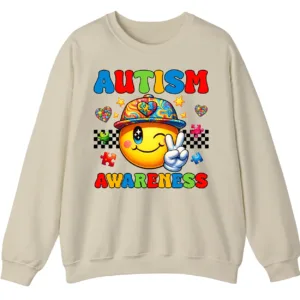 5.1 Autism Awareness Smiley Face Sweatshirt, Cute Happy Face Neurodiversity Crewneck