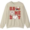 5.1 Baseball/Softball Mom Game Day Crewneck Sweatshirt - Cute Bow and Heart Graphic