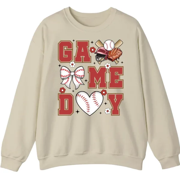 5.1 Baseball/Softball Mom Game Day Crewneck Sweatshirt - Cute Bow and Heart Graphic