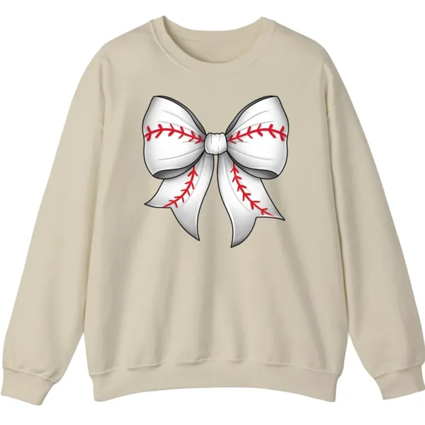 5.1 Cute Baseball Stitch Bow Crewneck Sweatshirt - Softball Mom Game Day Gift