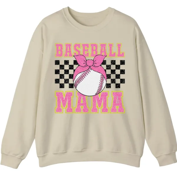 5.1 Pink Glitter Baseball Mama Sweatshirt, Checkered Softball Mom Crewneck, Game Day Bow Pullover, Retro Sports Parent Gift