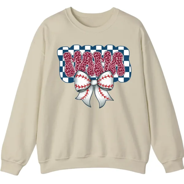 5.1 Leopard Print Mama Baseball Bow Sweatshirt, Checkered Game Day Crewneck, Pink Cheetah Softball Mom Pullover