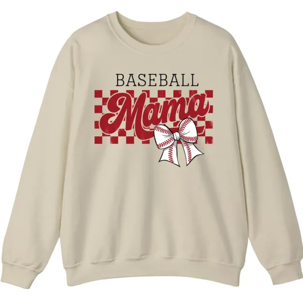 5.1 Distressed Checkered Baseball Mama Sweatshirt, Bow Pullover, Vintage Game Day Sports Mom Crewneck