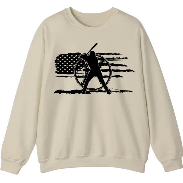5.1 Distressed American Flag Baseball Player Sweatshirt, Patriotic Game Day Crewneck, USA Sports Fan Pullover